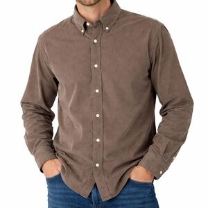 Slate & Stone Men's Taupe Brown 100% Cotton Corduroy Button Down Shirt Large